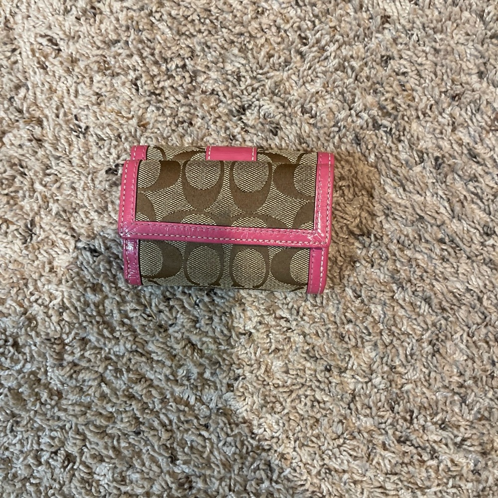 Coach Brown and Pink Tri-Fold Wallet